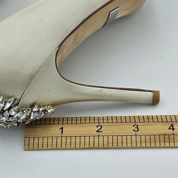 Badgley Mischka Kiara Satin Crystal Open Toe Heels US 9 Bridal Wedding - Picture 8 of 8